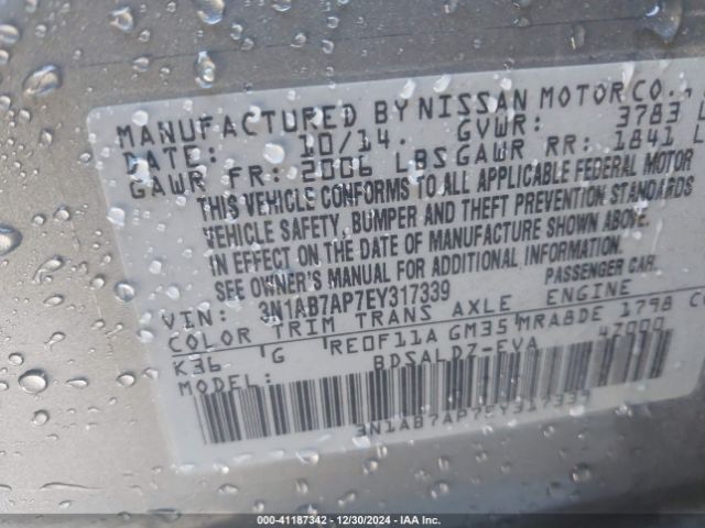 3N1AB7AP7EY317339 Nissan SENTRA SV