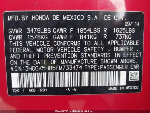 3HGGK5H85FM733474 Honda Fit Ex/ex-l