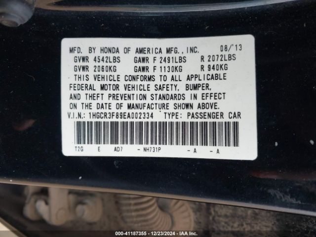 1HGCR3F89EA002334 Honda Accord Ex-l V-6