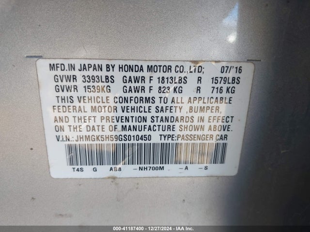 Honda FIT LX 2016 JHMGK5H59GS010450 Image 9