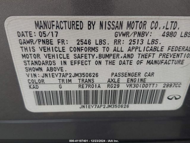 JN1EV7AP2JM350626 Infiniti Q50 3.0t Luxe