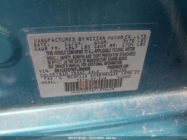 3N1CE2CP8FL398608 Nissan Versa Note Sv