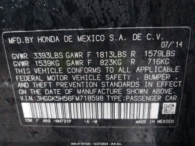 3HGGK5H56FM718598 Honda FIT LX