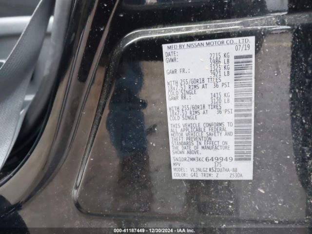 5N1DR2MM3KC649949 Nissan Pathfinder Sl