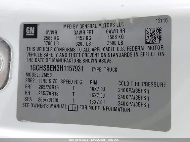 1GCHSBEN3H1157931 Chevrolet Colorado Wt