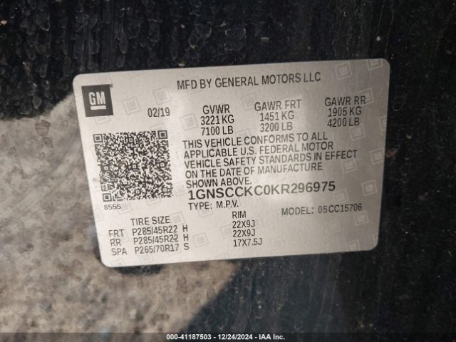 1GNSCCKC0KR296975 Chevrolet Tahoe Premier