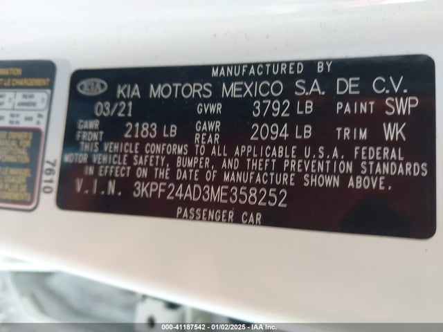 KIA Forte Lxs 2021 3KPF24AD3ME358252 Image 9