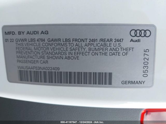 WAUSAAF53NA022409 Audi A5 Premium 45 Tfsi S Line Quattro S Tronic