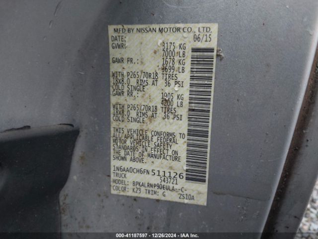 1N6AA0CH6FN511126 Nissan TITAN S