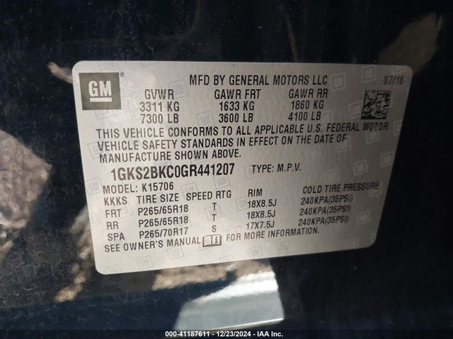 1GKS2BKC0GR441207 GMC YUKON SLT