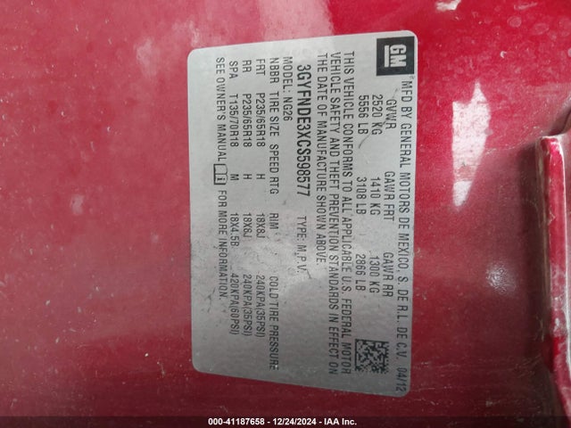 2012 CADILLAC SRX 3GYFNDE3XCS598577 Photo 8