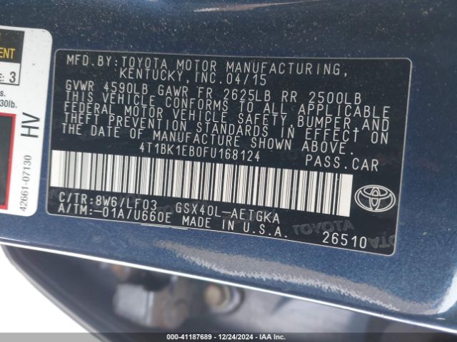 4T1BK1EB0FU168124 Toyota Avalon Xle Premium