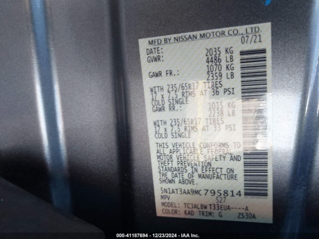 5N1AT3AA9MC795814 Nissan Rogue S Fwd