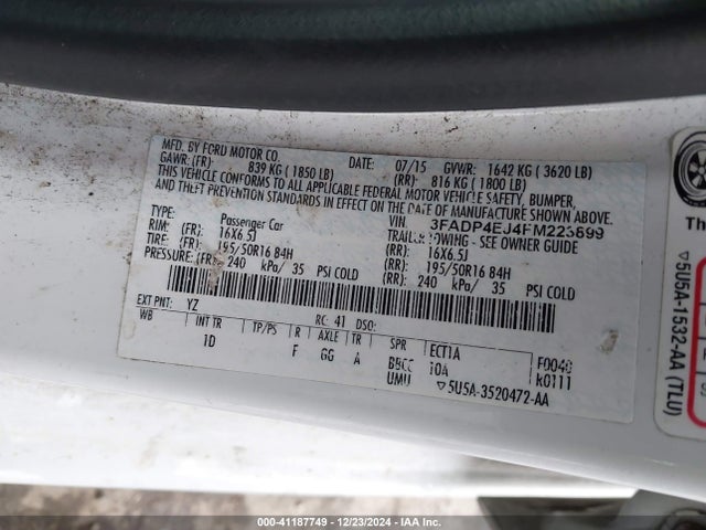 Ford FIESTA SE 2015 3FADP4EJ4FM223899 Image 9