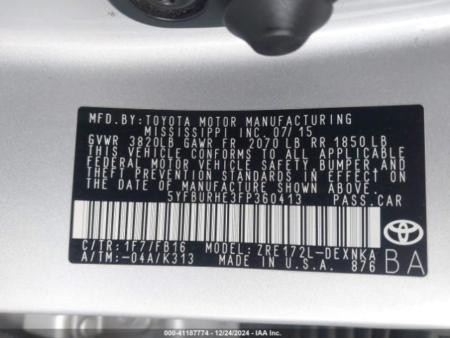 5YFBURHE3FP360413 Toyota Corolla Le Plus