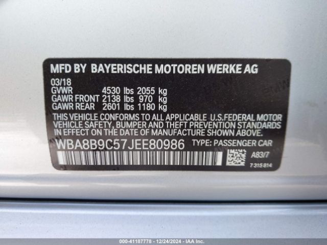 WBA8B9C57JEE80986 BMW 330I