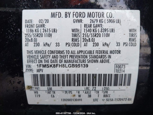 1FMSK8FH8LGB95139 Ford Explorer