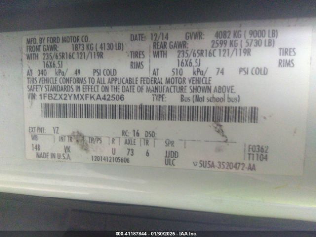 1FBZX2YMXFKA42506 Ford Transit-350 Xl