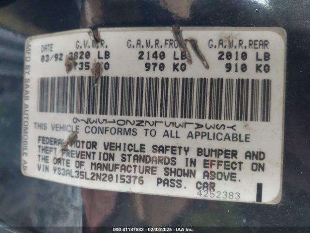 1992 SAAB 900 YS3AL35L2N2015376 Photo 8