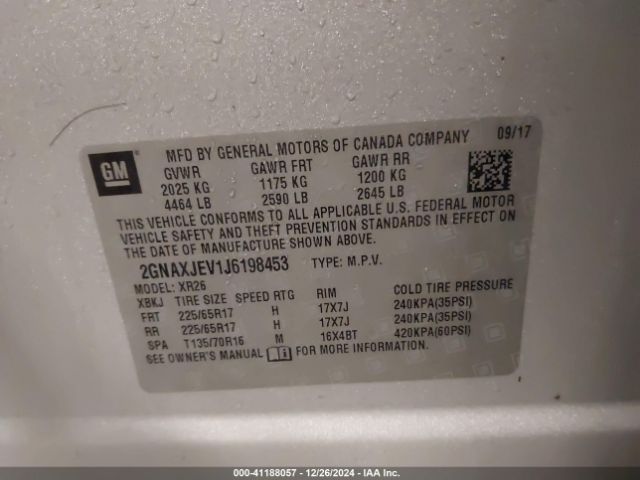 2GNAXJEV1J6198453 Chevrolet EQUINOX LT