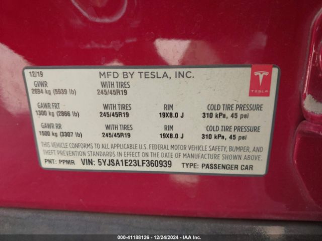 5YJSA1E23LF360939 Tesla Model S Long Range Dual Motor All-wheel Drive/long Range Plus Dual Motor All-wheel Drive