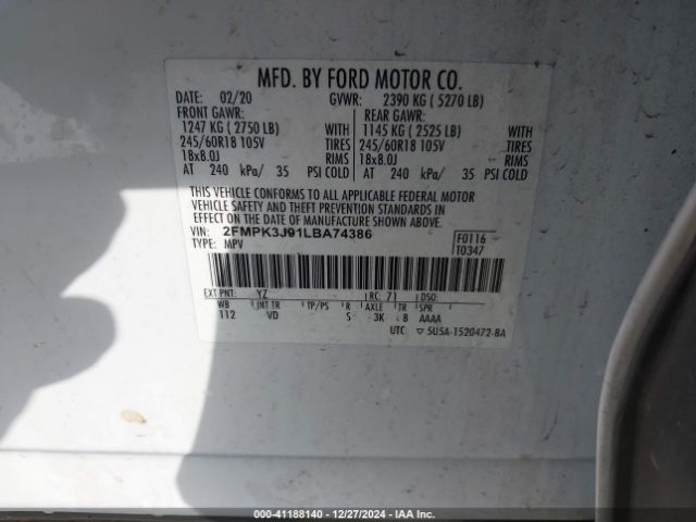 2FMPK3J91LBA74386 Ford EDGE SEL