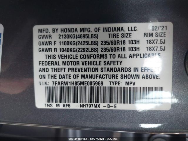 7FARW1H85ME005969 Honda Cr-v 2wd Ex-l