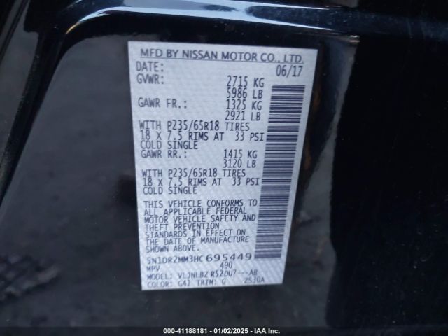 5N1DR2MM3HC695449 Nissan Pathfinder S