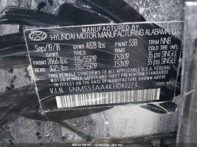 5NMS53AA4KH042273 Hyundai Santa Fe Limited 2.0t