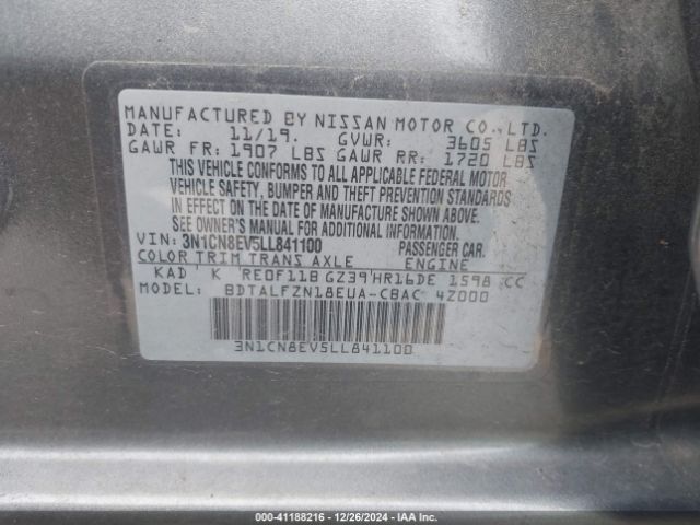 3N1CN8EV5LL841100 Nissan Versa Sv Xtronic Cvt