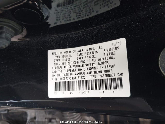 Honda ACCORD LX 2016 1HGCR2F39GA127223 Image 9
