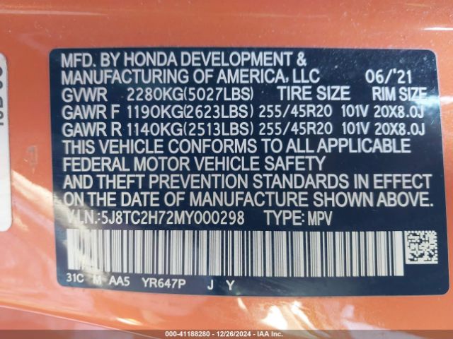 5J8TC2H72MY000298 Acura Rdx Advance Package/pmc Edition