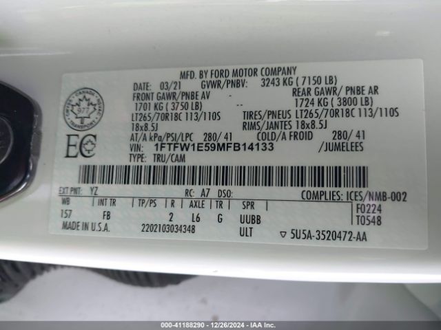1FTFW1E59MFB14133 Ford F-150 Xlt