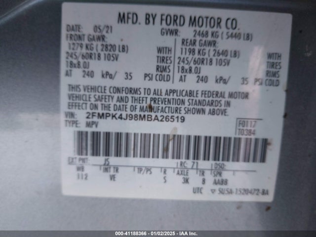2FMPK4J98MBA26519 Ford EDGE SEL