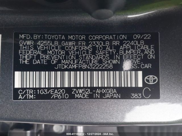 JTDKAMFP8N3222258 Toyota Prius Prime Xle