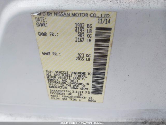 1N4AZ0CP7FC318133 Nissan LEAF S