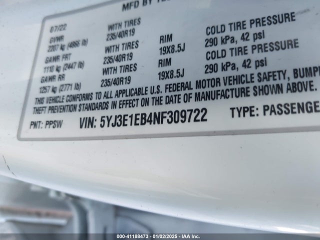 2022 TESLA MODEL 3 5YJ3E1EB4NF309722 Photo 8