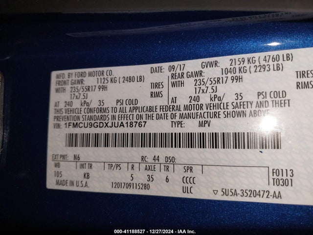 1FMCU9GDXJUA18767 Ford ESCAPE SE