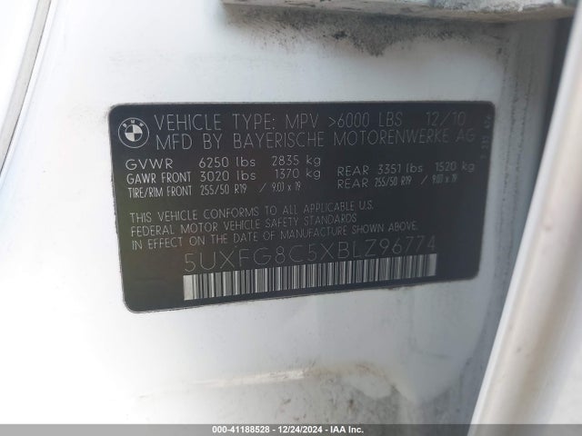 Aukcja sprzedaży 2011 Bmw X6 Xdrive50i, vin: 5UXFG8C5XBLZ96774, numer aukcji: 41188528