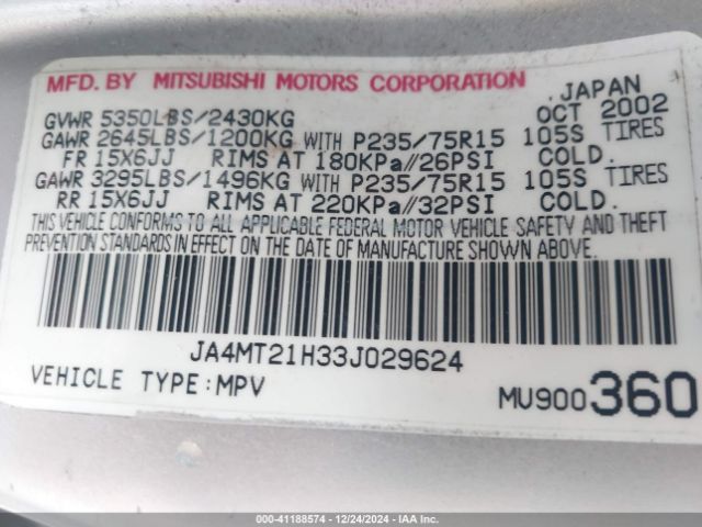 2003 MITSUBISHI MONTERO SPORT JA4MT21H33J029624 Photo 8