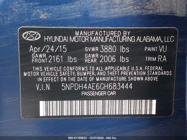 Hyundai ELANTRA SE 2016 5NPDH4AE6GH683444 Image 9