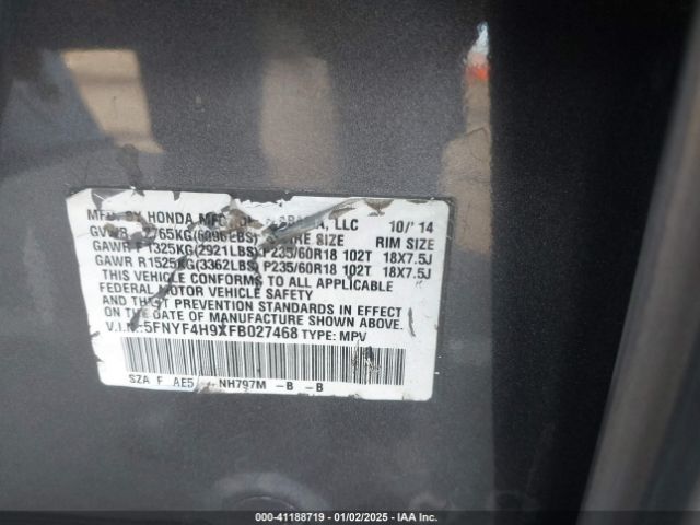 5FNYF4H9XFB027468 Honda Pilot Touring
