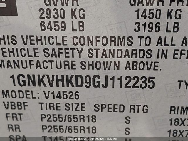 1GNKVHKD9GJ112235 Chevrolet Traverse 2lt