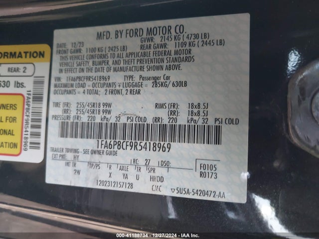 Ford Mustang Gt Fastback 2024 1FA6P8CF9R5418969 Image 9