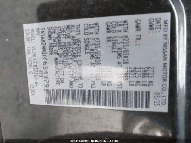 5N1AR2MM1FC654379 Nissan Pathfinder Platinum/s/sl/sv