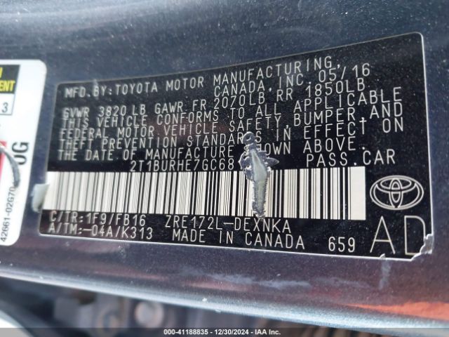2T1BURHE7GC681324 Toyota COROLLA LE