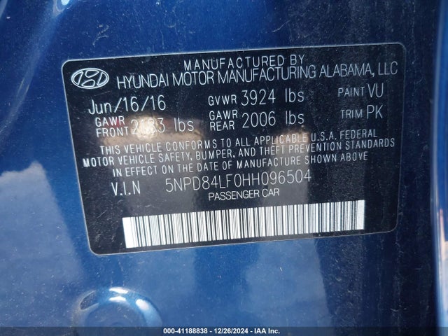 Hyundai ELANTRA SE 2017 5NPD84LF0HH096504 Image 9