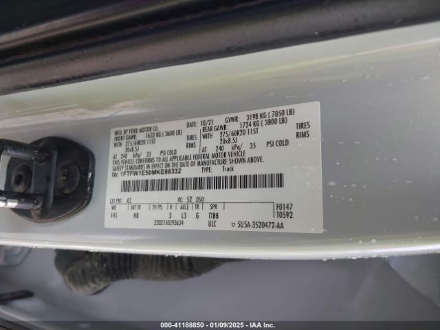 1FTFW1E50MKE88332 Ford F-150 Lariat