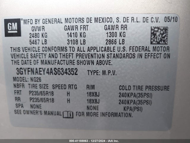 2010 CADILLAC SRX 3GYFNAEY4AS634352 Photo 8