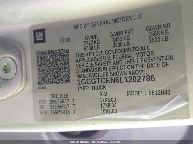 1GCGTCEN6L1202786 Chevrolet Colorado 4wd  Short Box Lt